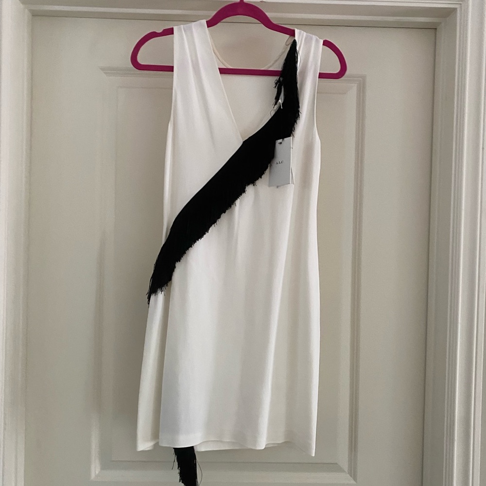 A.L.C. White dress with black fringe detail